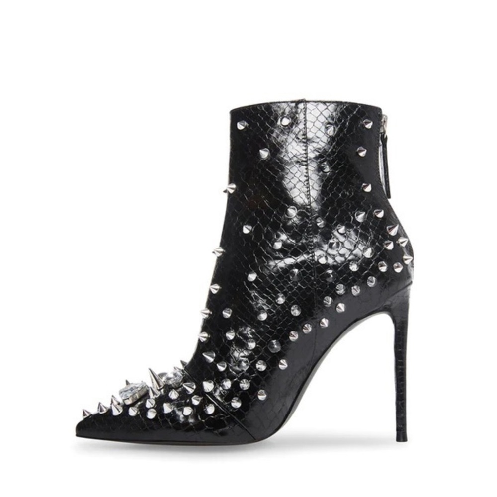 Steve Madden viceroy Black python Studded rhinestone Spike Leather punk Heels 9 - Picture 2 of 5